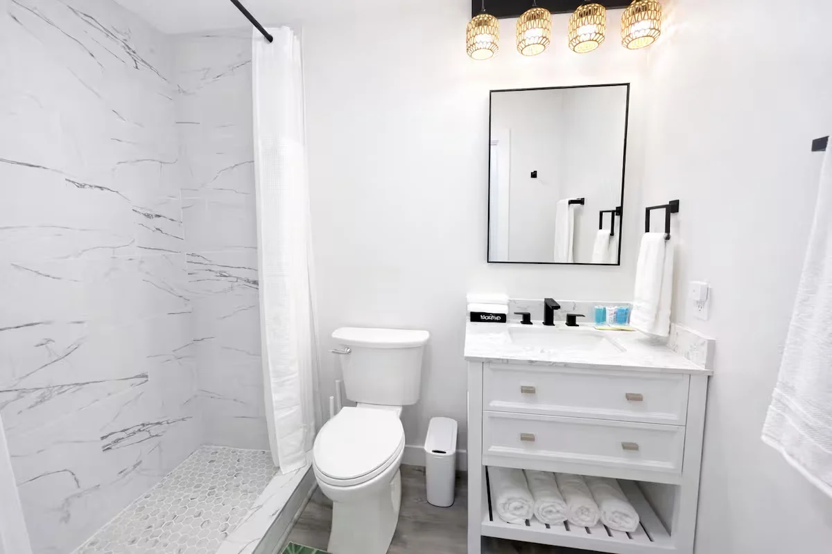 Spotless marble bathroom after a detailed deep clean
